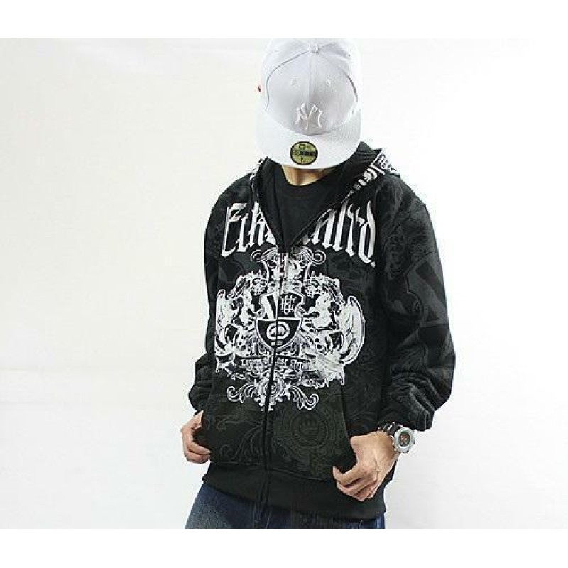 Men's Hip Hop Ecko Unltd Zipper Cotton Lining Hoodie Graffiti Print Warm Sweater