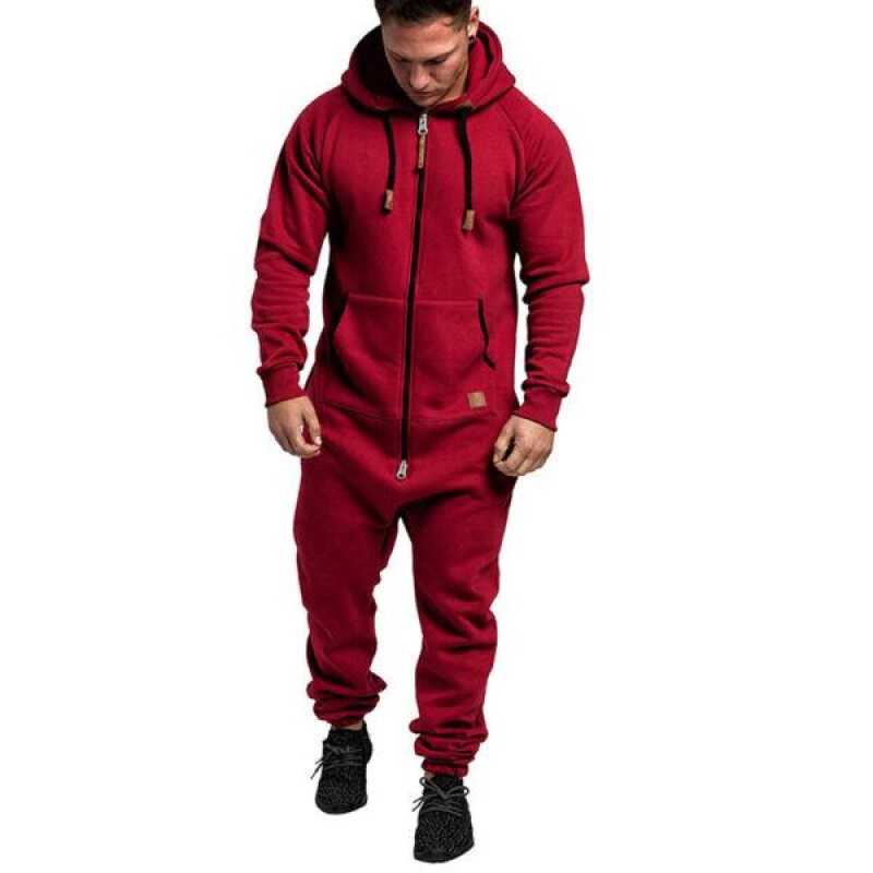 Mens Hooded Jumpsuit Sweatshirt Zipper One Piece W...