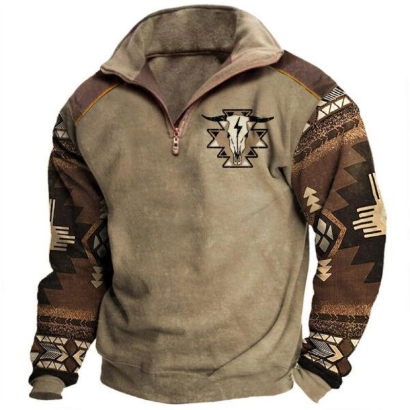 Men's Pullover Aztec Cowboy Mens Hoodie Vintage Gr...