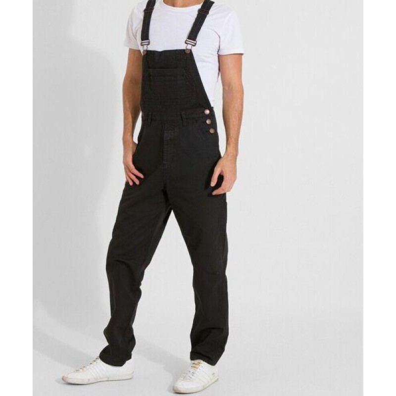 Mens Relaxed Fit Denim Dungarees - Black Sizes W30...