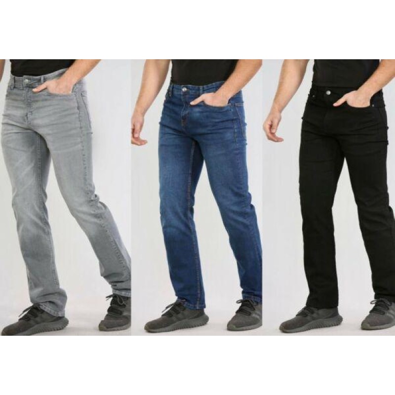 Mens Straight Leg Jeans Regular fit Men Stretch Denim Pants Sizes 28-40 New