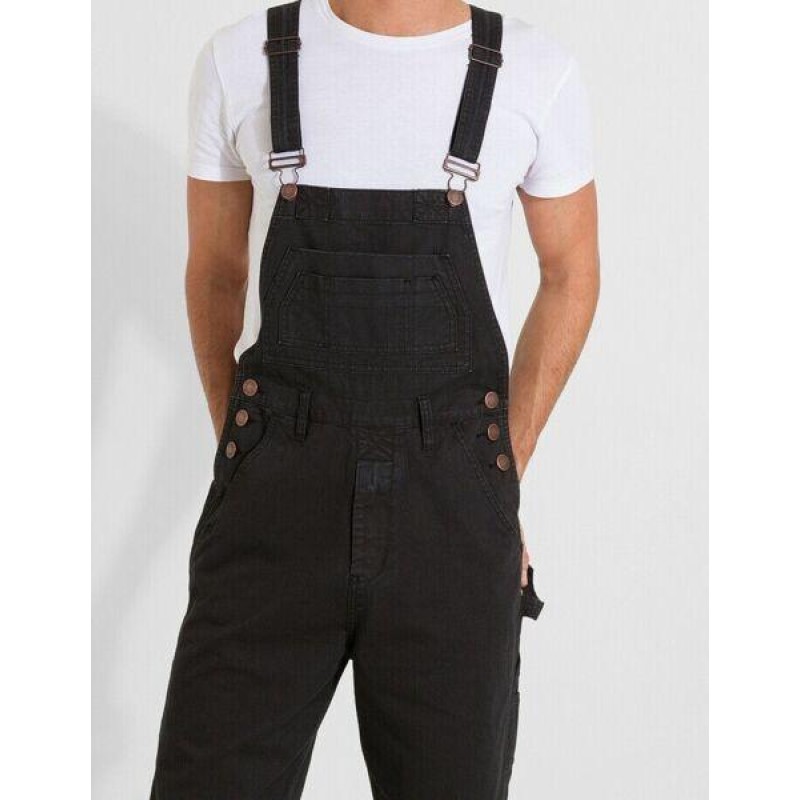 Mens Relaxed Fit Denim Dungarees - Black Sizes W30,32,34,36,38,40,42 and 44