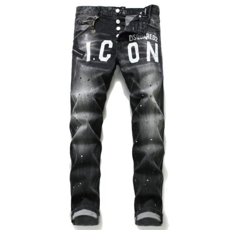 Men Personality Patch Paint ICON Jeans Slim Fit Me...