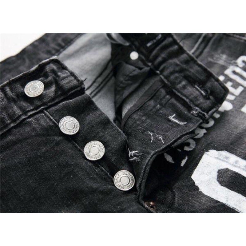 Men Personality Patch Paint ICON Jeans Slim Fit Men Washed Denim Pant Trousers