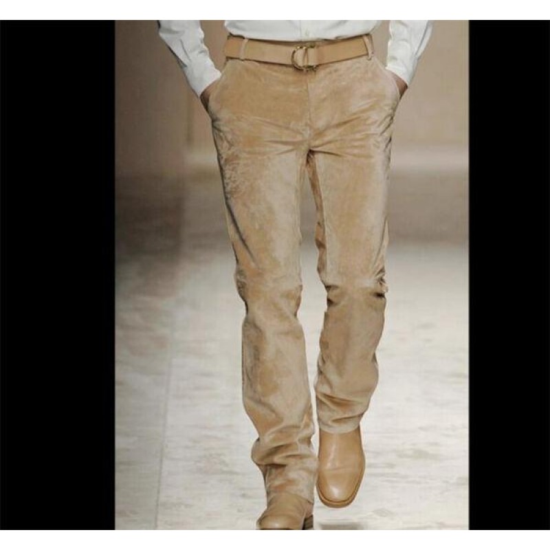 Mens Retro Straight Work Wear Suede Pants Long Formal Trousers British OL Style