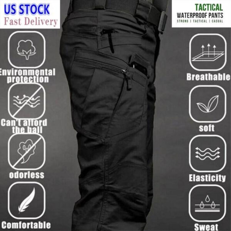 Mens Work Cargo Pants Tactical Combat Pants Outdoor Waterproof Hiking Trousers