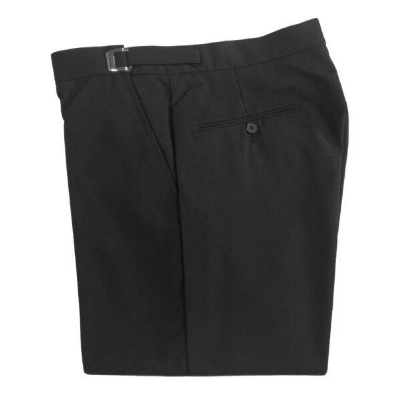 Men's Black Tuxedo Dress Pants 100% Wool Flat Front Adjustable Waist