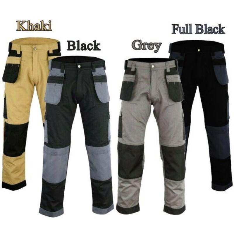 Men's Cargo Trousers Work trouser knee pad pocket Black Grey Khaki Heavy duty