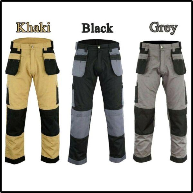 Men's Cargo Trousers Work trouser knee pad pocket Black Grey Khaki Heavy duty