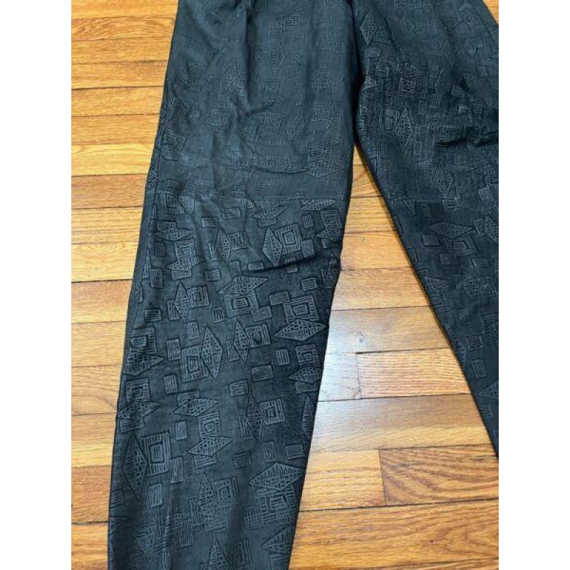 Mens Black Leather Pants Size 34x36 UNHEMMED Pleated Relaxed Aztec Art To Wear