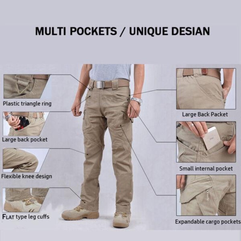 Men Tactical Cargo Pants Outdoor Hiking Soldier Multi Pocket Work Combat Trouser