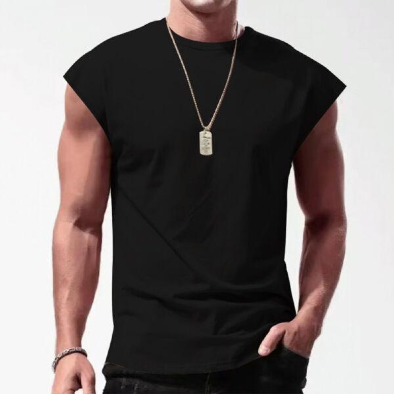 Mens Fashion Solid Color T-Shirt Casual Sleeveless...