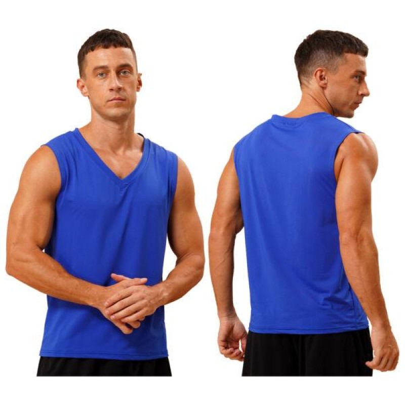 Men's Solid Color Sleeveless T-shirt  Quick Dry V ...