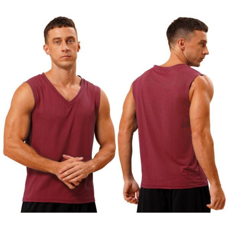 Mens Casual Sleeveless T-shirt Solid Color V Neck ...