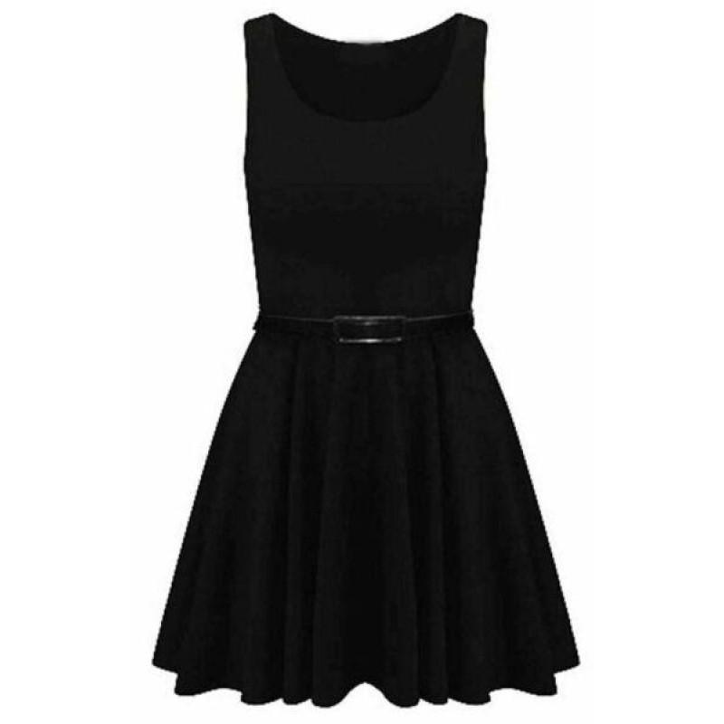   WOMENS LADIES SKATER DRESS SLEEVELESS TAILORED BELTED DRESSES SHORT PARTY SEXY