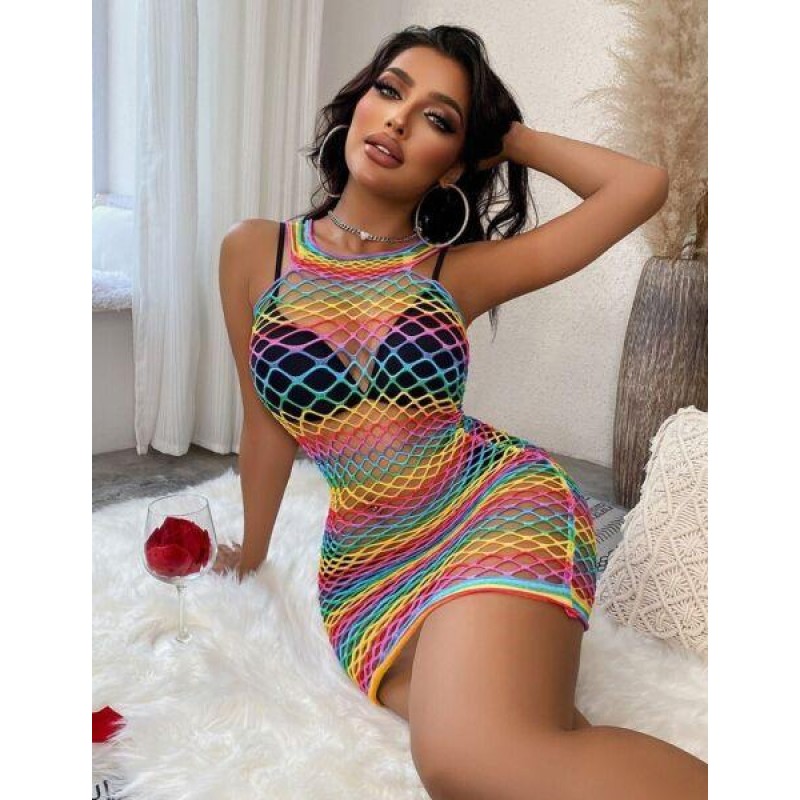 Rainbow Chemise Dress Underwear Sleepwear Sexy Lingerie Club Nightwear Babydoll