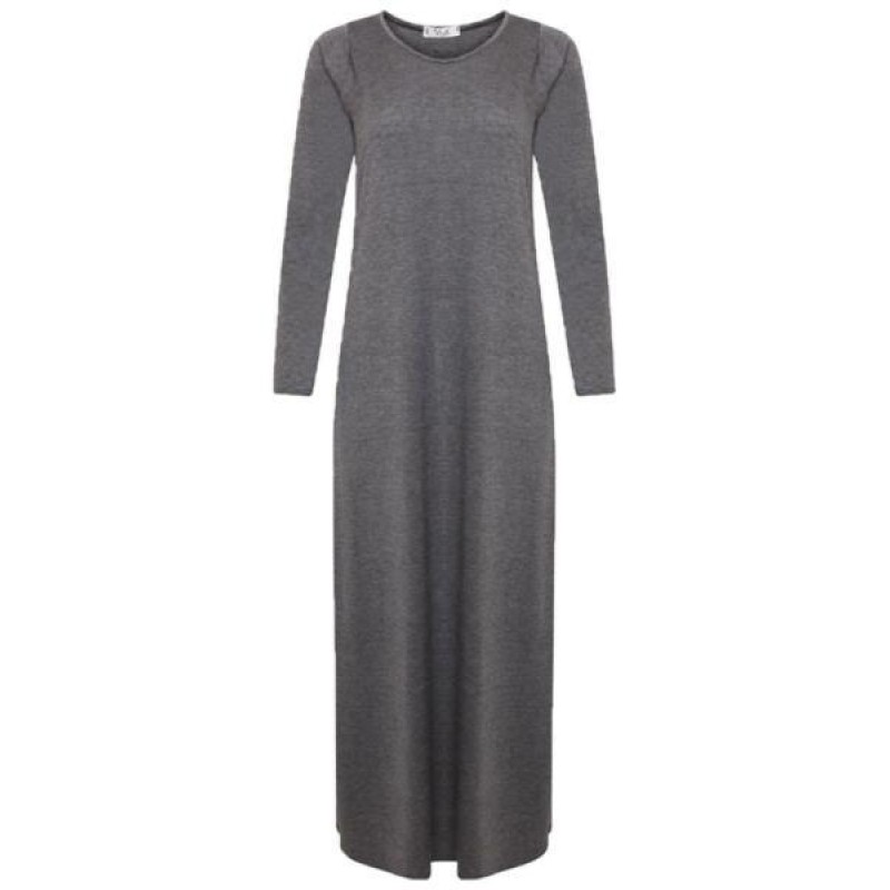 WOMENS LONG SLEEVE LONG MAXI DRESS LADIES PLAIN MAXI JERSEY PLUS SIZE 8-26