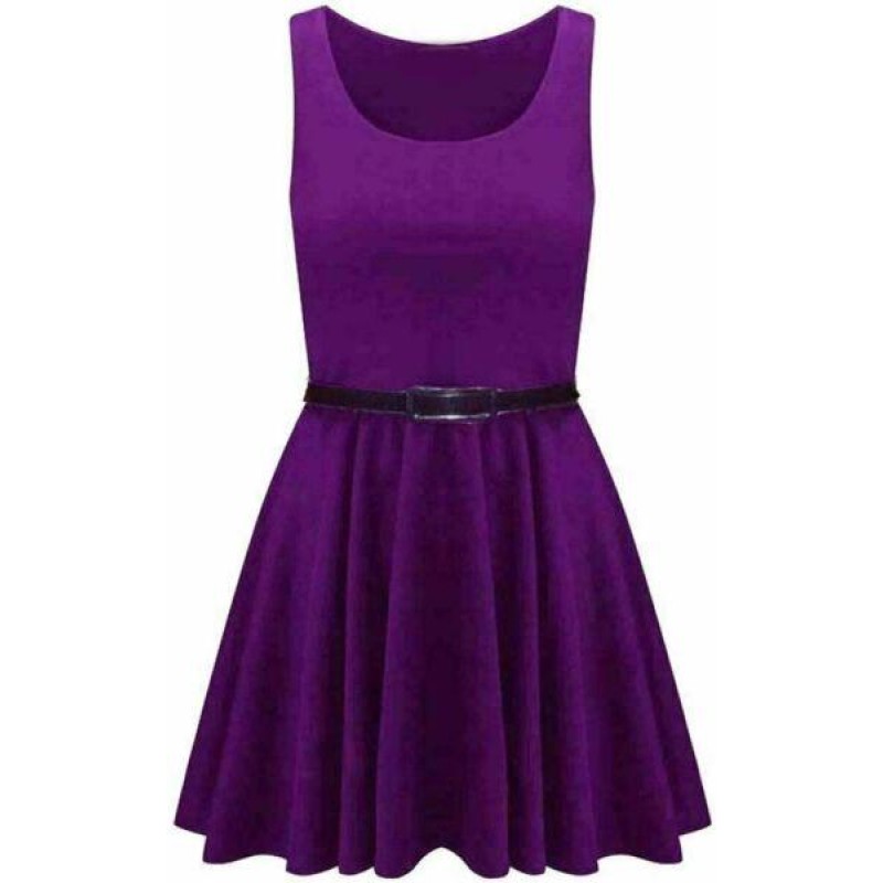   WOMENS LADIES SKATER DRESS SLEEVELESS TAILORED BELTED DRESSES SHORT PARTY SEXY