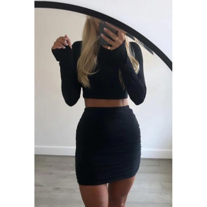 Womens Sexy Party Crop Top & Ruched Mini Skirt...