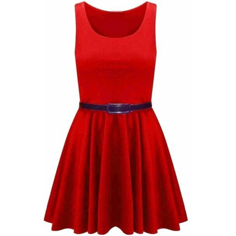   WOMENS LADIES SKATER DRESS SLEEVELESS TAILORED BELTED DRESSES SHORT PARTY SEXY